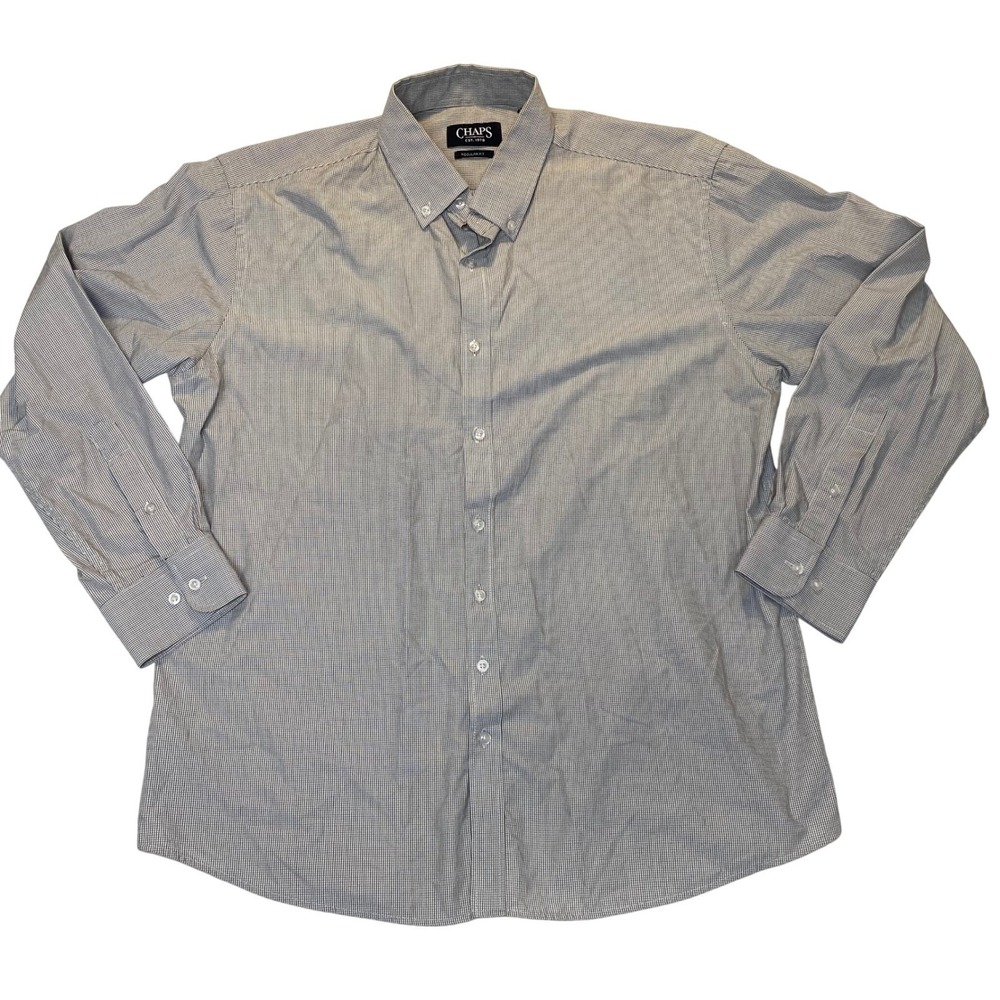 Chaps Dress Shirt Mens Large 16-16.5 Gray Micro Check Regular Fit Button Down